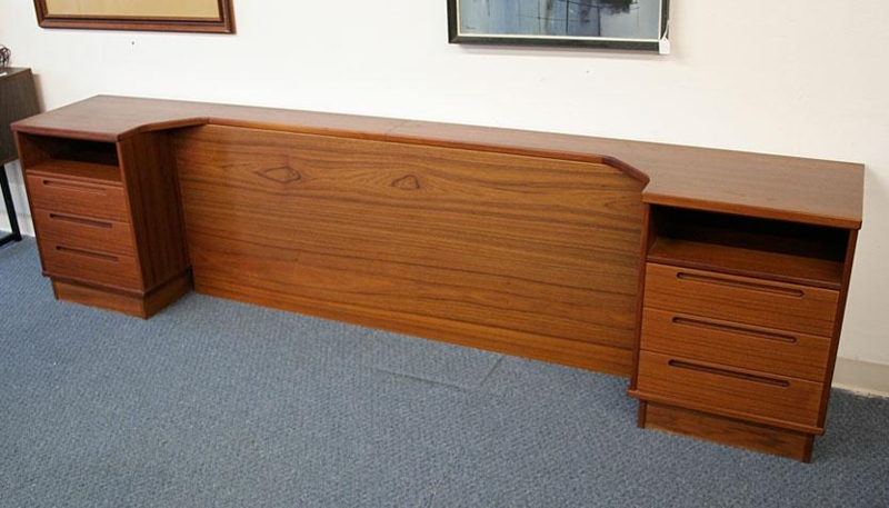 Torring Danish Modern Teak Bed Headboard with Nightstands