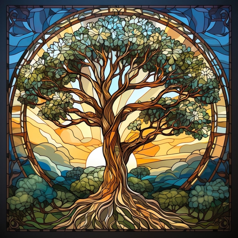 Tree of Life Stained Glass Wall Art Panel
