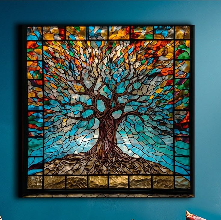 Tree of Life Stained Glass, Yggdrasil Wall Art, Vibrant Mosaic Wall Art ...
