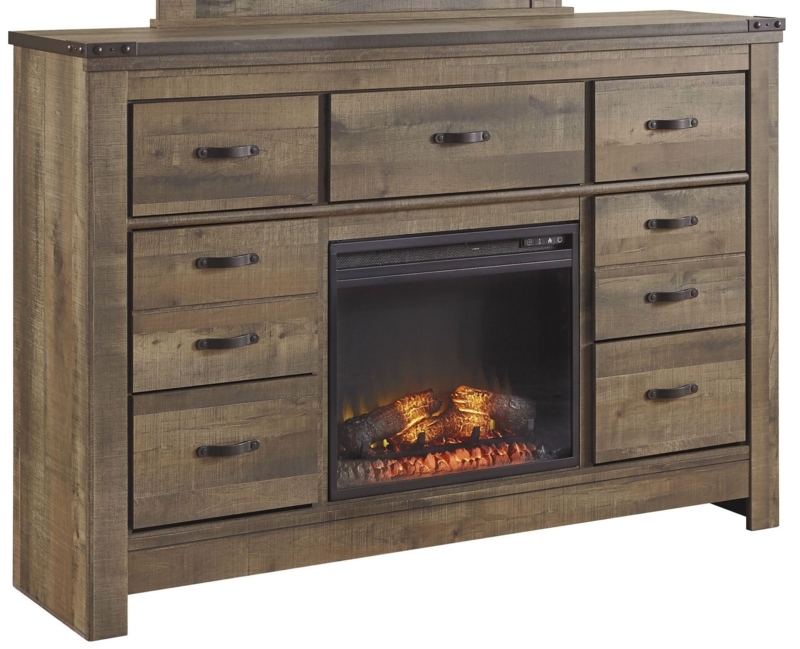 Trinell Rustic Dresser with Integrated Electric Fireplace