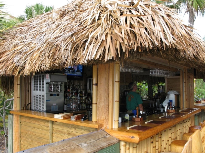 Tropical Backyard Tiki Bar with Thatched Roof