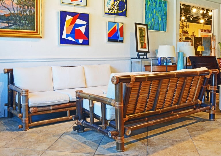 Tropical Bamboo Pole Sofas with Off-White Cushions