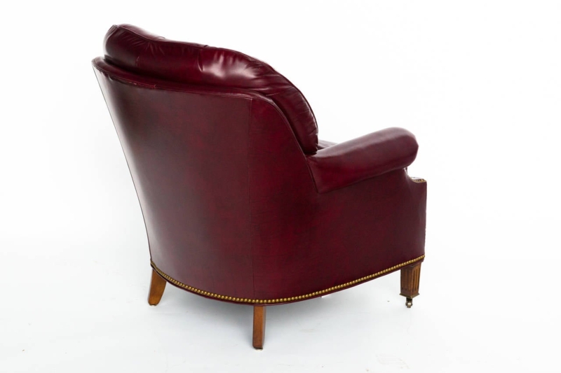 Tufted Red Leather Lounge Chair with Ottoman