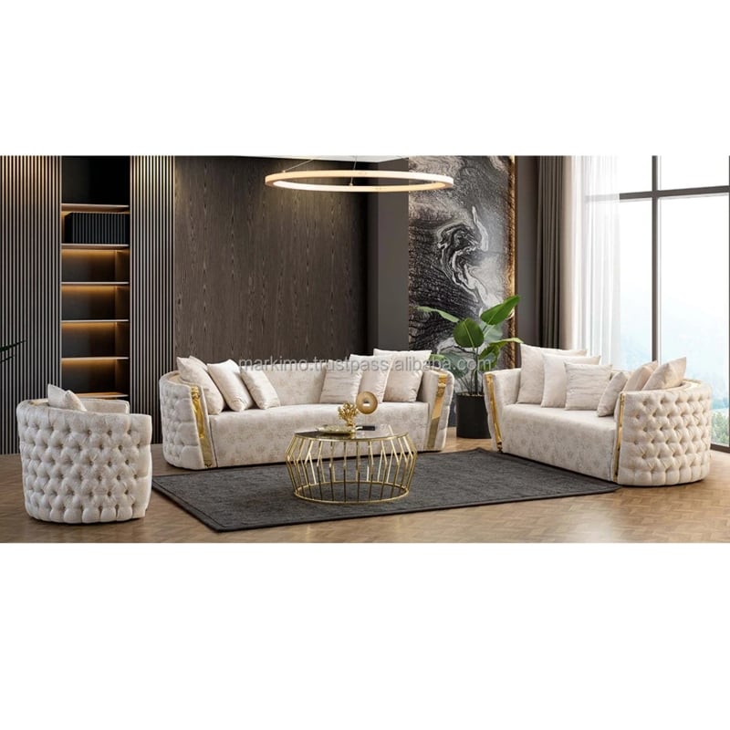 Turkish Style Sofa Set Tufted Upholstered Curve Sofa Curved Coach ...