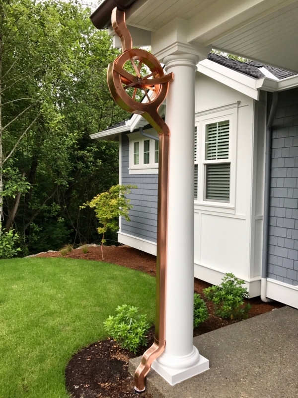 Unique Copper Downspout with Front Porch Clock