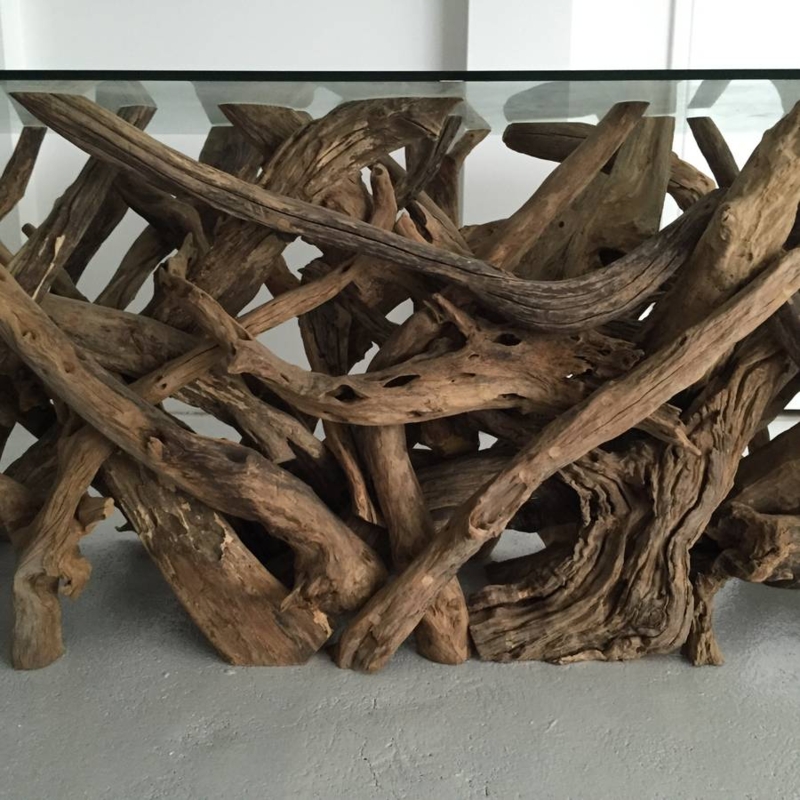 Unique Driftwood Dining Table with Glass Top