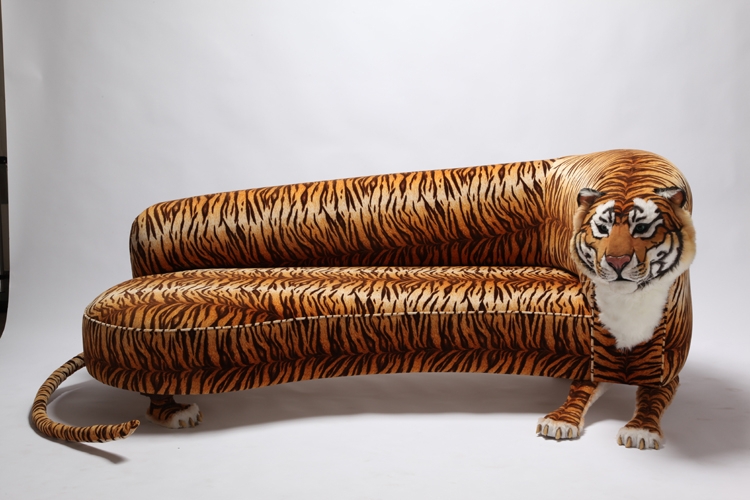 Unique Tiger Print Sofa with Sculptural Design