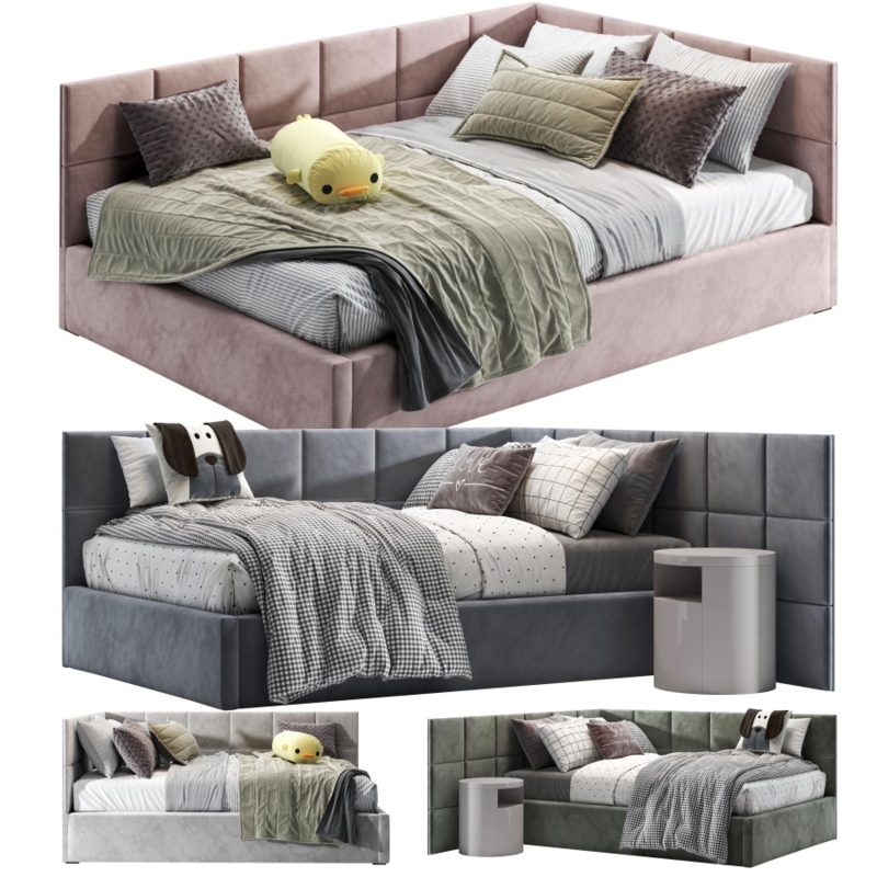 Upholstered Corner Bed - 3D Model for Corona, VRay
