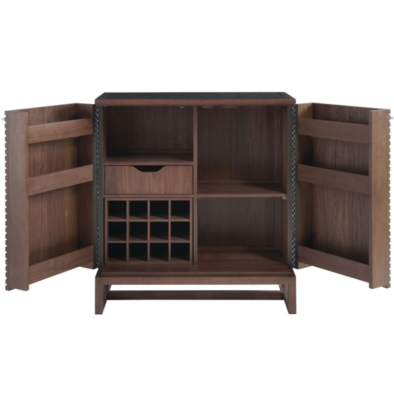 Urban Modern Walnut Bar Cabinet with Marble Top