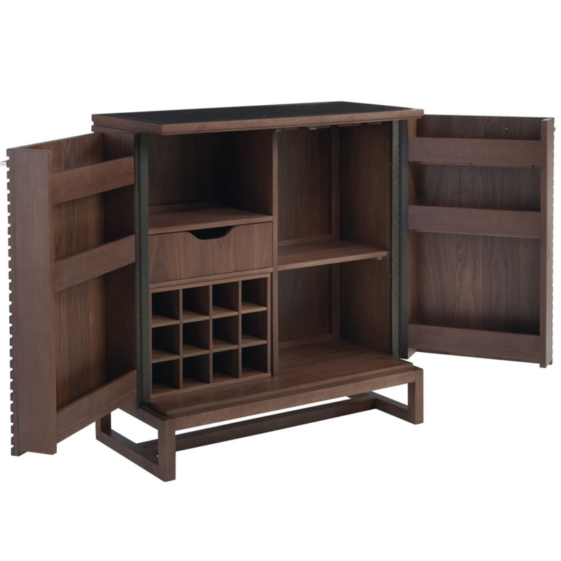 Urban Modern Walnut Marble Top Bar Cabinet
