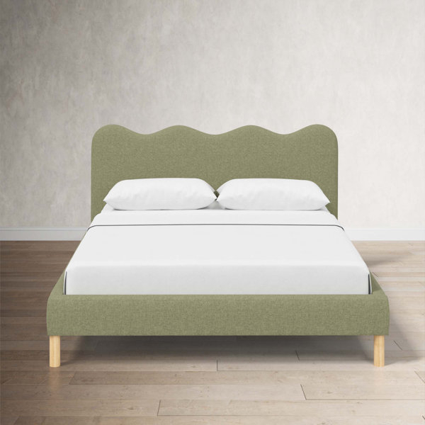 Veda Upholstered Scalloped Bed in Soft Green