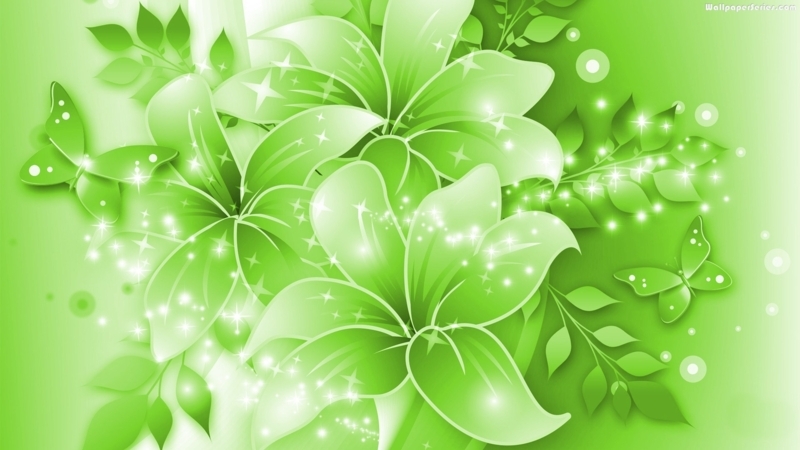 Vibrant Green Floral Digital Wallpaper Design