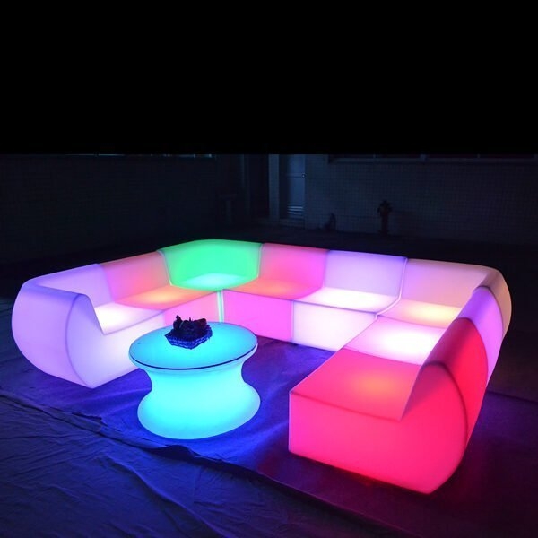 Vibrant LED Illuminated Sofa and Modern Glow Table