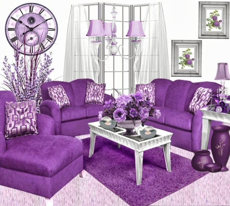 Vibrant Purple Sofa Set with Coordinated Decor