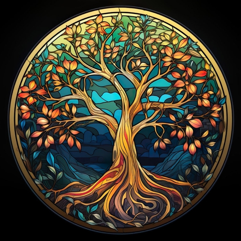 Vibrant Tree of Life Stained Glass Wall Art