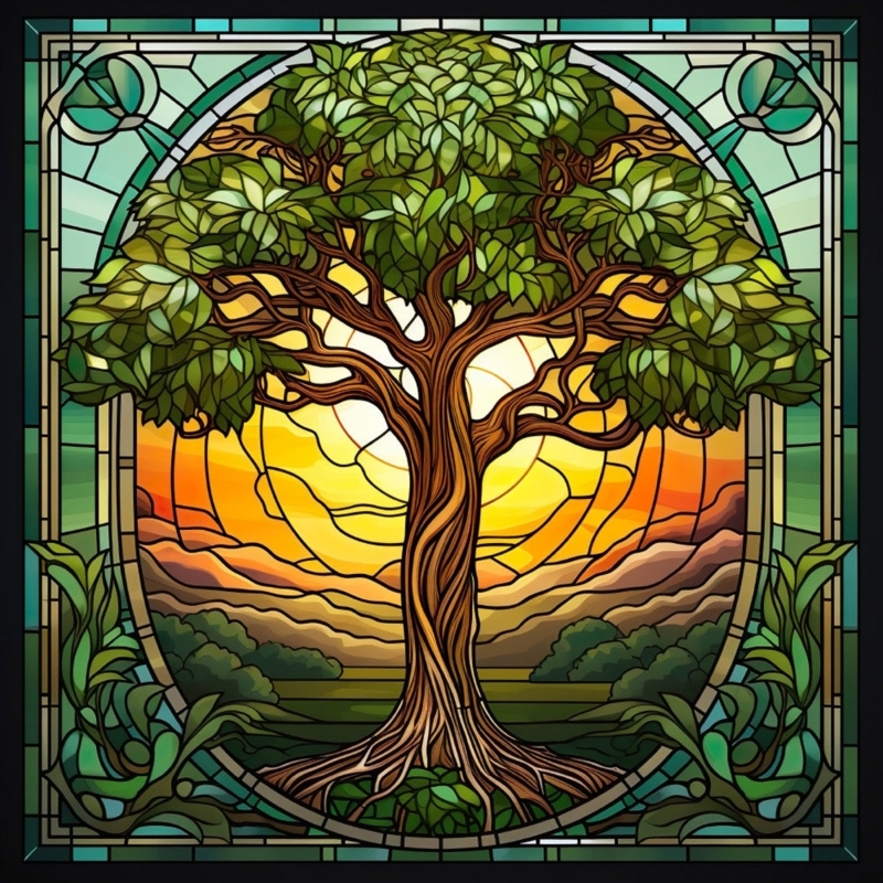 Vibrant Tree of Life Stained Glass Wall Art