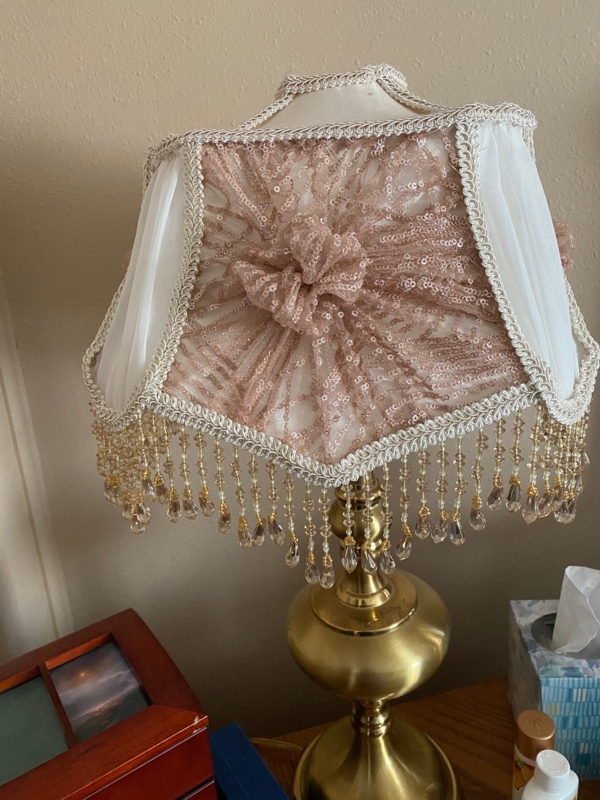 Victorian Beaded Lamp Shade with Gold Base