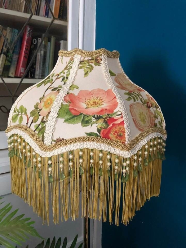 Victorian Floral Lampshade with Fringed Trim