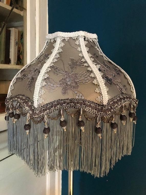 Victorian Grey Beaded Vintage Decorative Lampshade