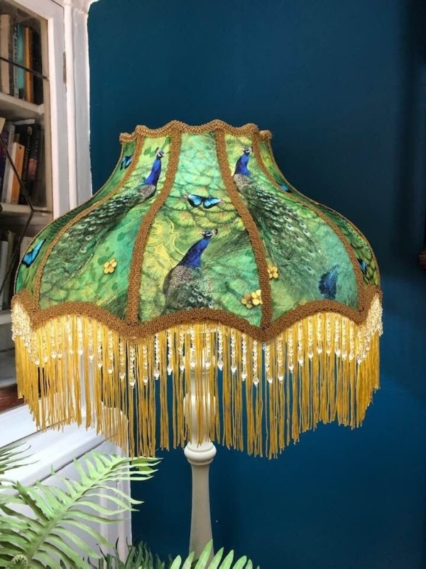 Victorian Peacock Patterned Fabric Floor Lampshade