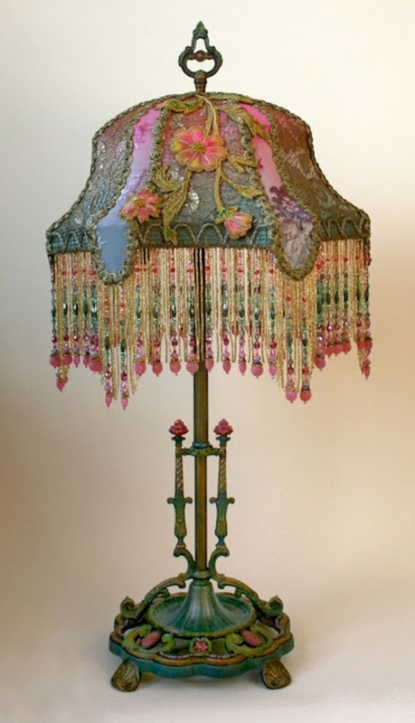 Victorian Vintage Beaded Floral Table Lamp