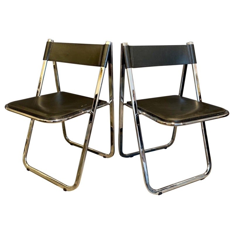 Vintage 1970s Italian Leather Folding Chairs