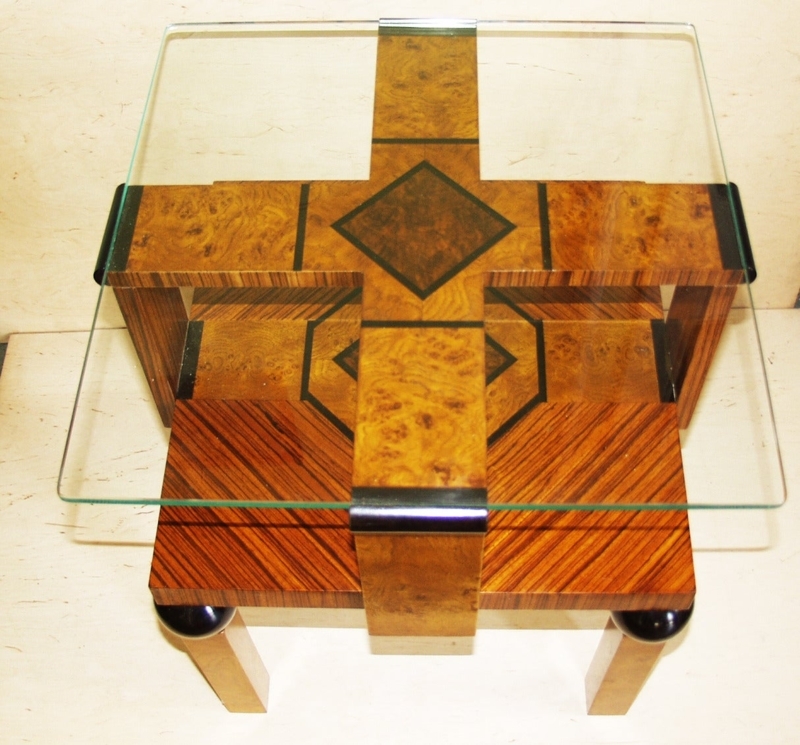Vintage Art Deco Glass Top Side Table