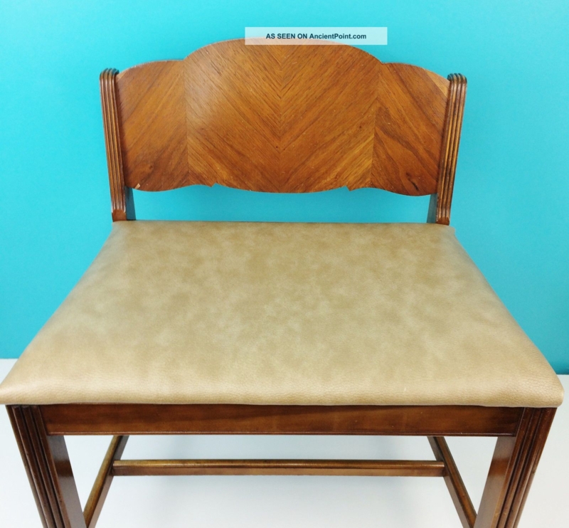 Vintage Art Deco Wood Vanity Bench Seat