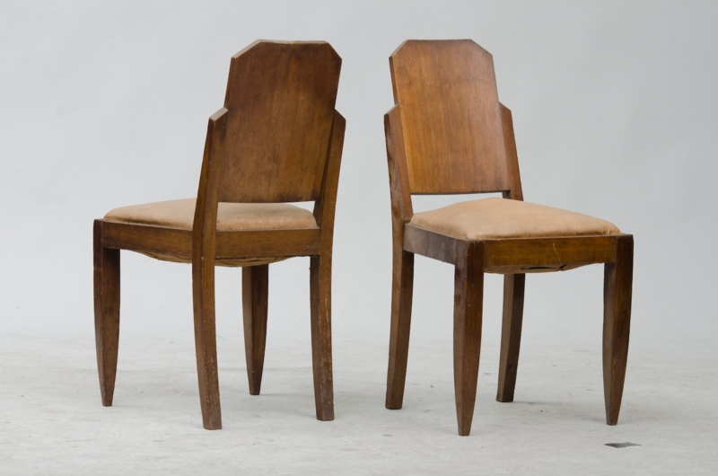 Vintage Art Deco Wooden Dining Chairs Set of Six