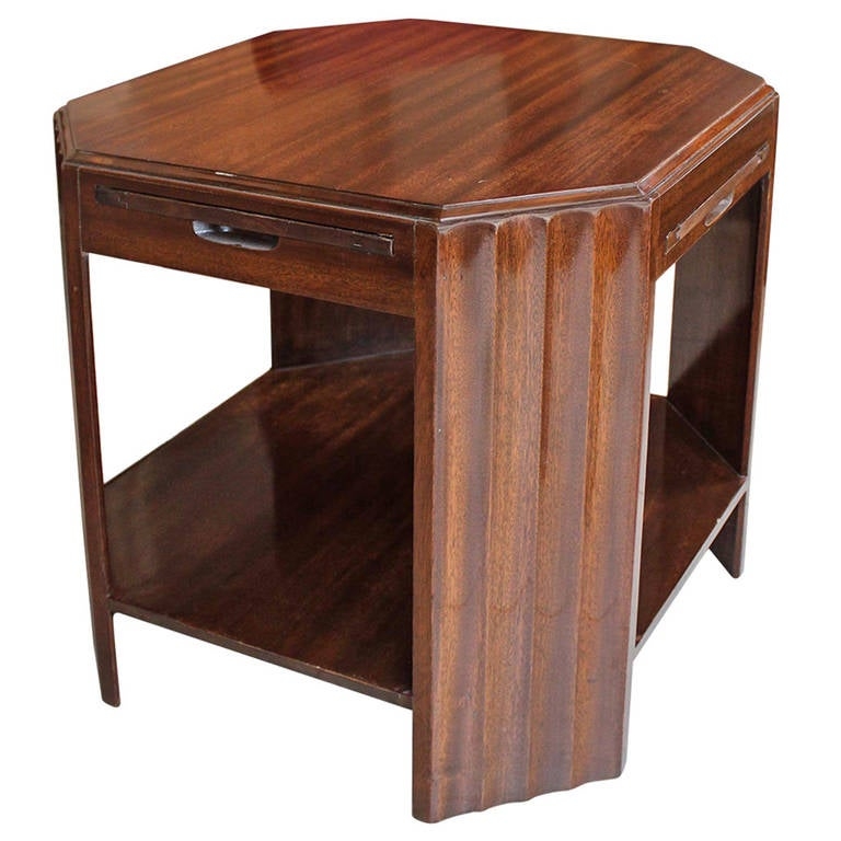 Vintage Art Deco Wooden Side Table with Shelves