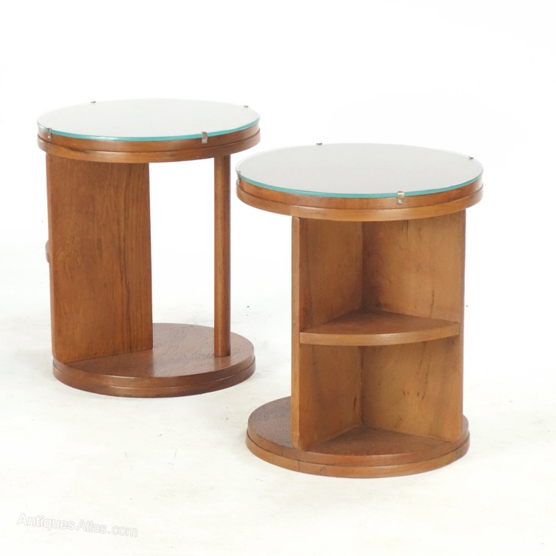 Vintage Art Deco Wooden Side Tables with Glass Tops