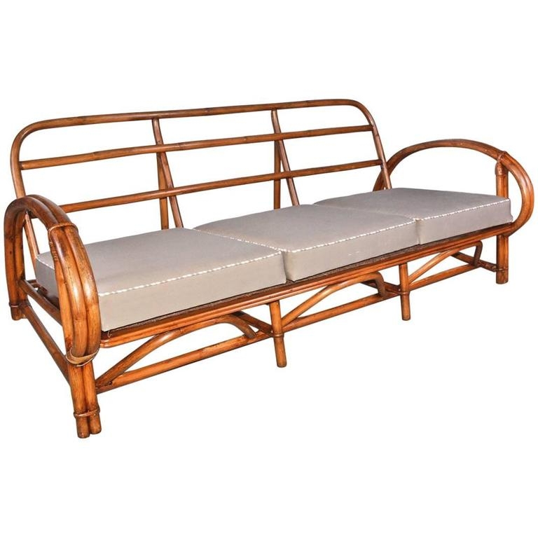 Vintage Bamboo Porch Sofa with Neutral Cushions