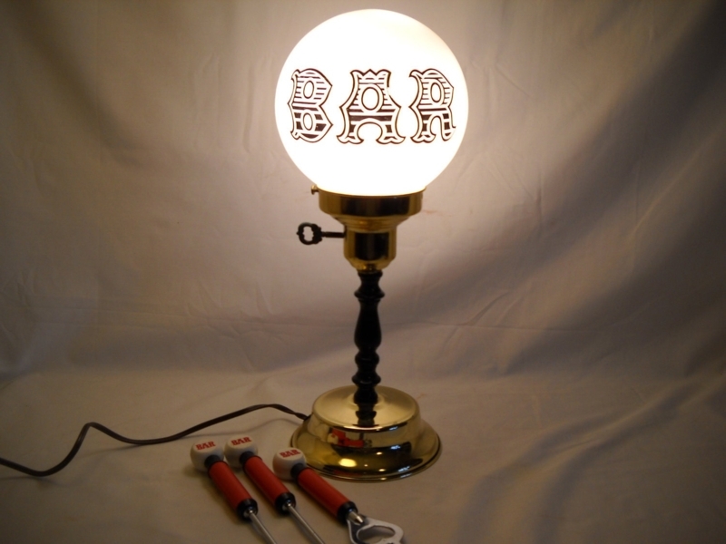 Vintage Bar Lamp with Classic Bar Accessories