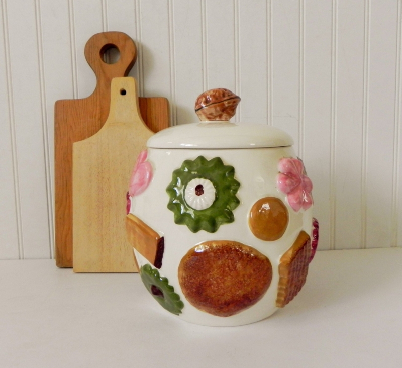 Vintage Ceramic Cookie Jar with Decorative Cookies
