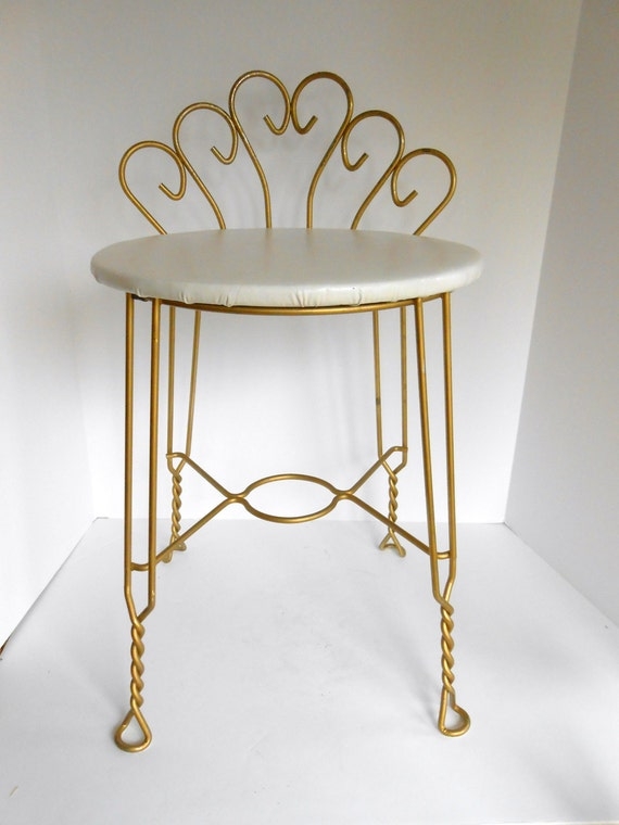 Vintage Gold Twisted Metal Vanity Stool
