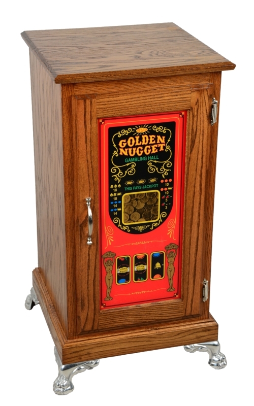 Vintage Golden Nugget Oak Slot Machine Stand
