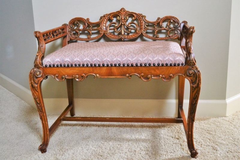 Vintage Italian Rococo Ornate Wooden Vanity Bench