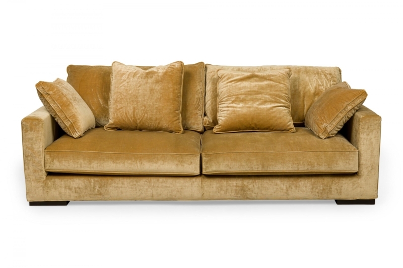 Vintage Light Gold Crushed Velvet Upholstered Sofa