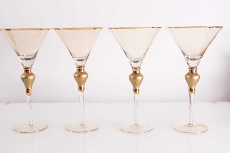 Vintage Martini Glasses with Gold Bubbled Stems