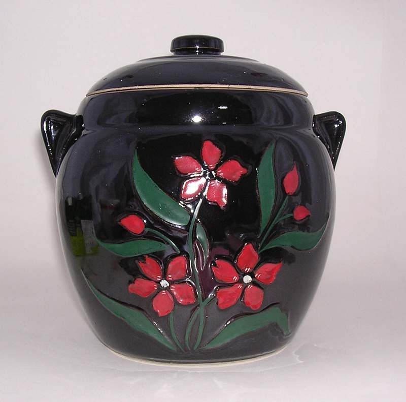 Vintage McCoy Black Floral Pottery Cookie Jar