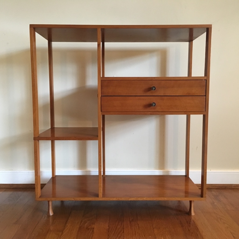 Vintage Mid Century Modern Petite Two Drawer Shelving Unit