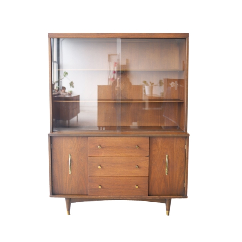 Vintage Mid Century Modern Walnut Hutch Cabinet