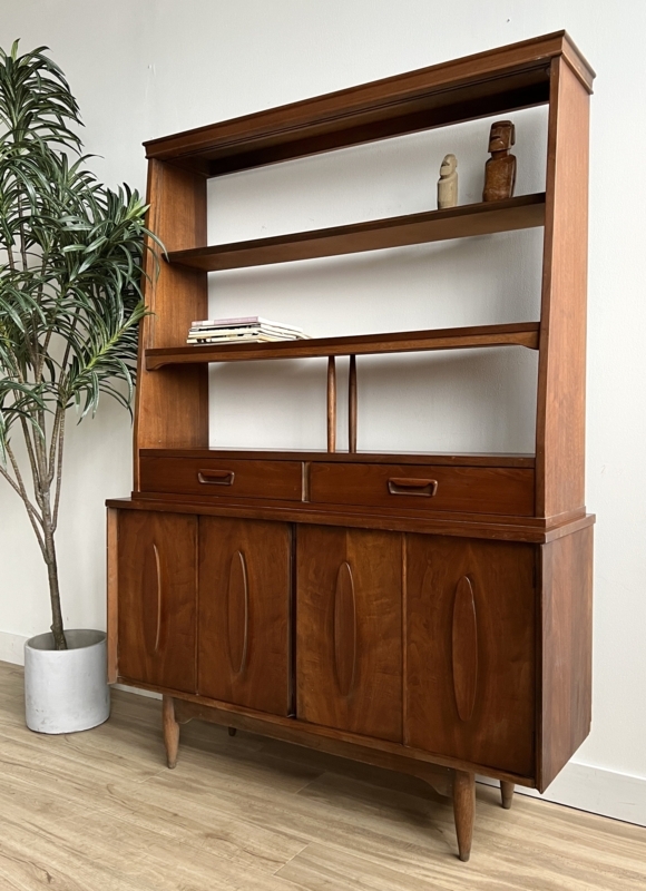 Vintage Mid Century Modern Wood Hutch Cabinet