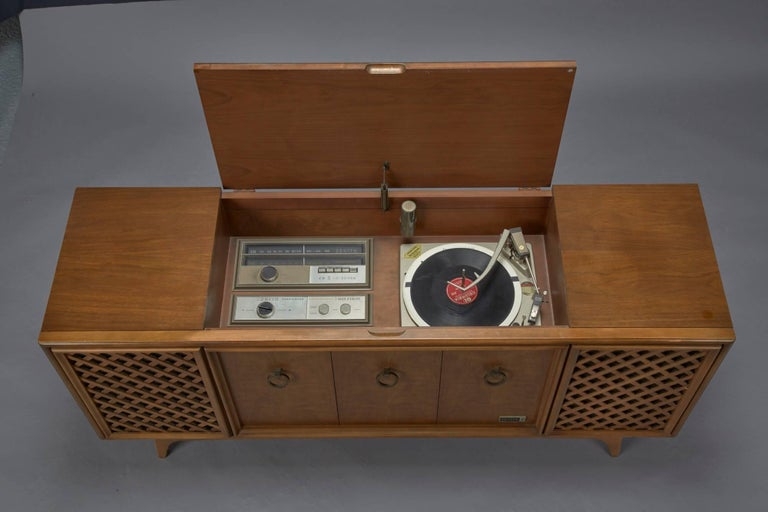 Vintage Mid Century Wooden Media Console with Record Player