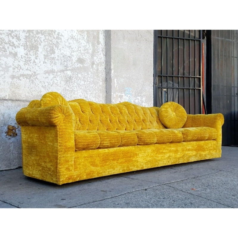 Vintage Mustard Gold Velvet Sofa with Tufted Design