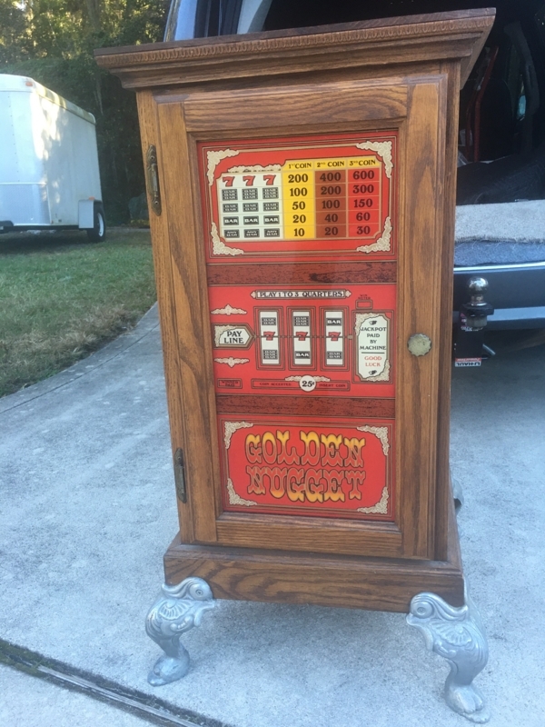 Vintage Oak Golden Nugget Slot Machine Stand