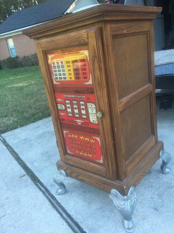 Vintage Oak Golden Nugget Slot Machine Stand