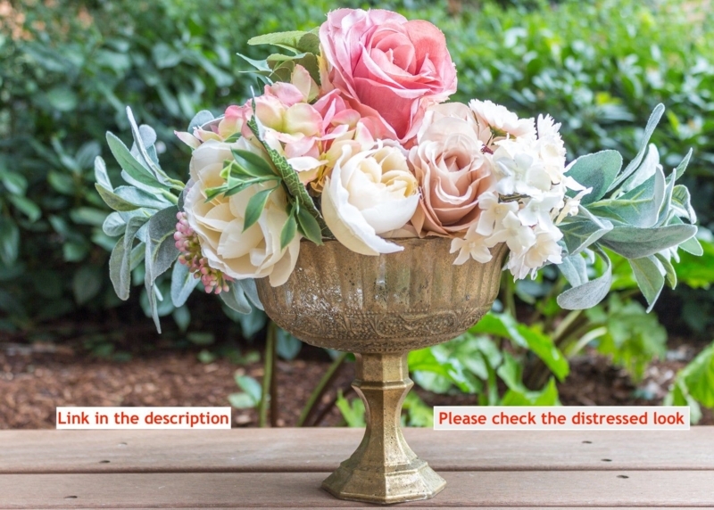 Vintage Pedestal Vase with Mixed Floral Arrangement