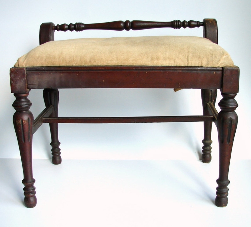 Vintage Upholstered Wooden Vanity Stool Bench