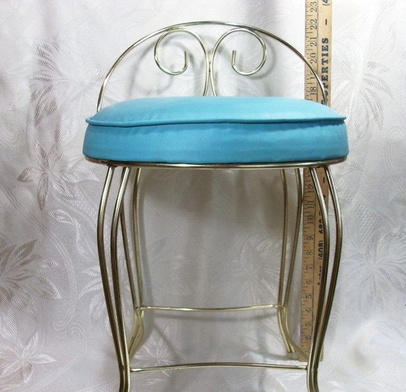 Vintage Vanity Chair with Aqua Cushion Seat